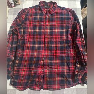 Banana Republic Button Down Shirt Untucked Fit Red Plaid 100% Cotton XL